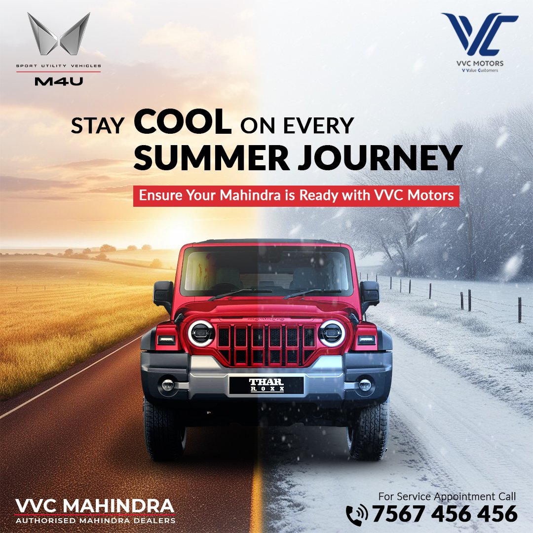 vvc_mahindra's tweet image. Summer&apos;s heating up. Is your Mahindra ready to stay cool? Your SUV deserves peak performance.

Get your Mahindra summer-ready with expert care from #VVCMotors.

Call us: 7567 456 456

#MahindraService #SummerCarCare #CarMaintainance #VVCMahindraService #AuthorisedMahindraService