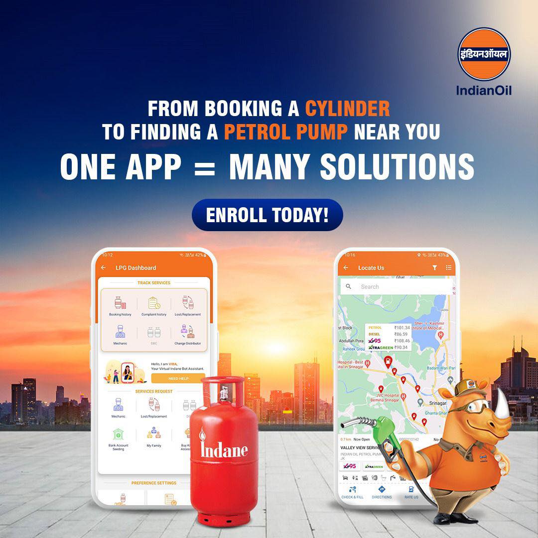 One app, many solutions! Book a cylinder or find an IndianOil  petrol pump with the #IndianOil One App. Save exclusively with #XTRAREWARDS! Download:​
apps.apple.com/in/app/indiano…​
play.google.com/store/apps/det…