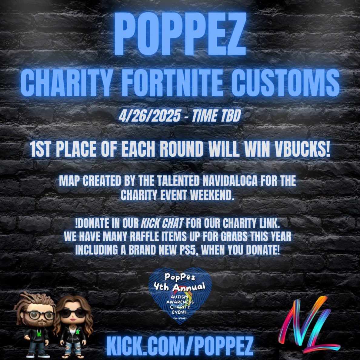 ThePopPez's tweet photo. I got a sneak peak of the map that is being created for our 4th Annual Autism Awareness Charity Event lastnight during stream and I got emotional 🥹. 

The ladies, @kayjohnaRN and @RylynnFN of @NavidaLocaUEFN, are working so hard on this and are incorporating so many beautiful aspects of the charity throughout it. 💙

If you want to play in some fun custom games, spread awareness, and win vbucks, join us on Saturday the 26th. 🫶🏻