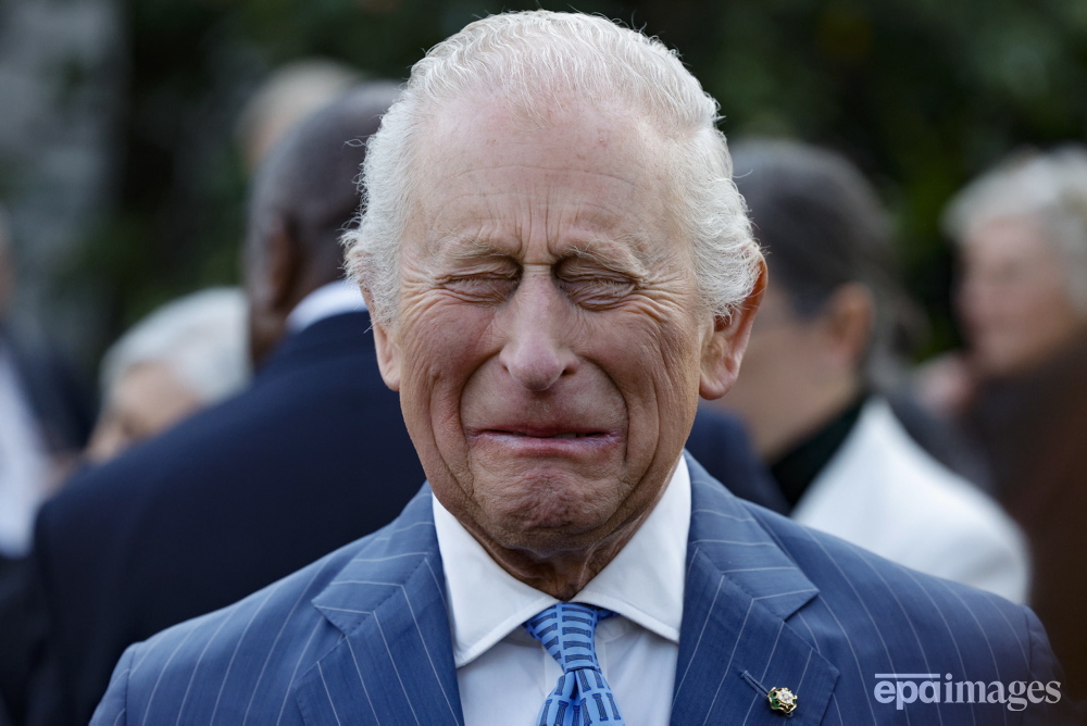 EPA_Images's tweet photo. Britain's King Charles reacts during a meeting with the British community at Villa Wolkonsky in Rome, Italy. 📷 EPA/ANSA/Fabio Frustaci
#epaimages #italy #royals #britain https://t.co/tr5pLyIjzL