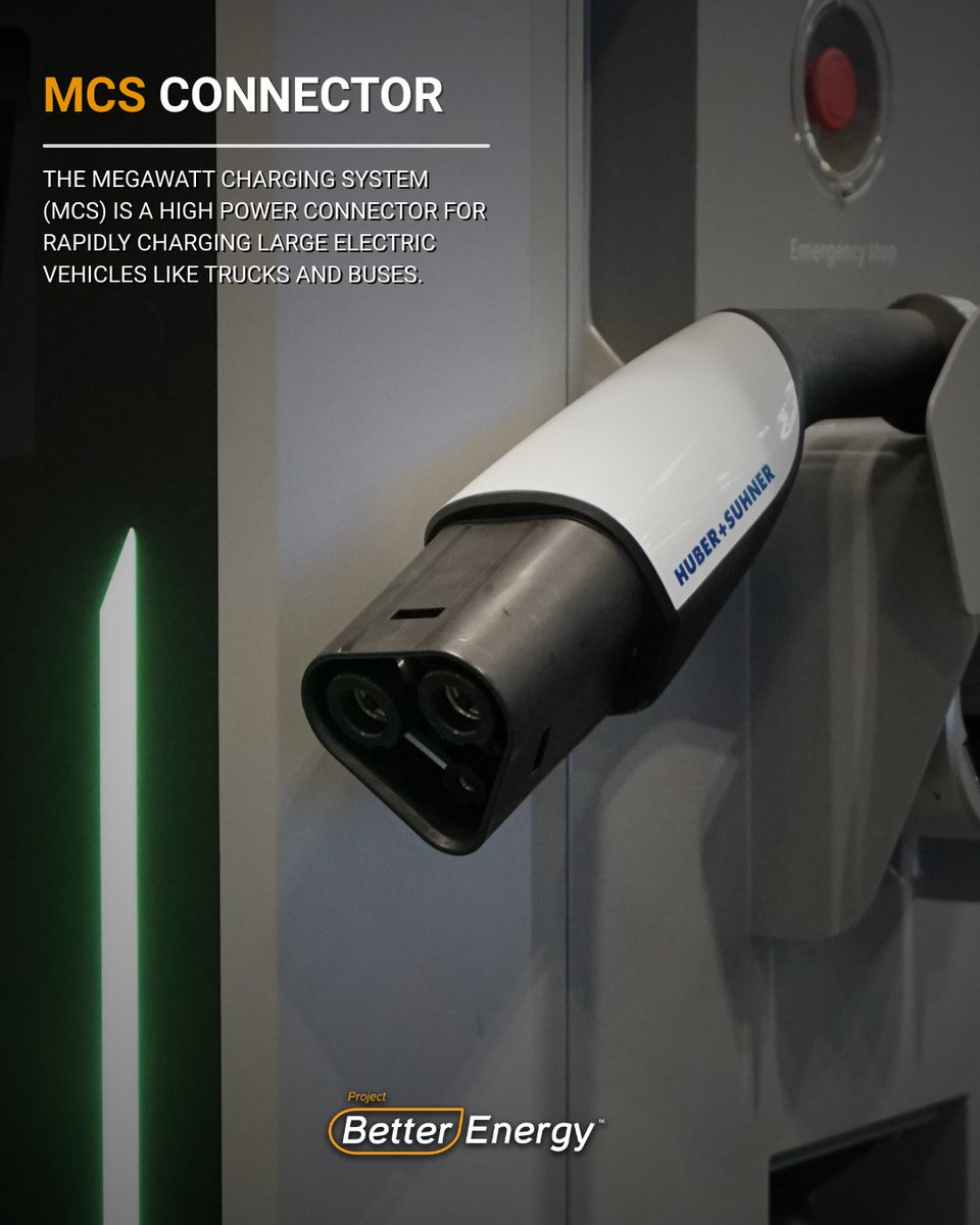 ProjectBetterE1's tweet photo. The latest game changer in the #EVIndustry... the MCS Connector (Megawatt Charging System) 🙌🔌

Built for heavy-duty EVs like trucks and buses, the MCS can deliver charging speeds of over a megawatt. That means less downtime and more miles on the road. https://t.co/wBIEi0UHFx