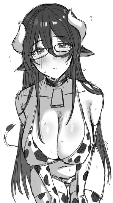 眼鏡の牛娘のお姉さん描いたからみて 