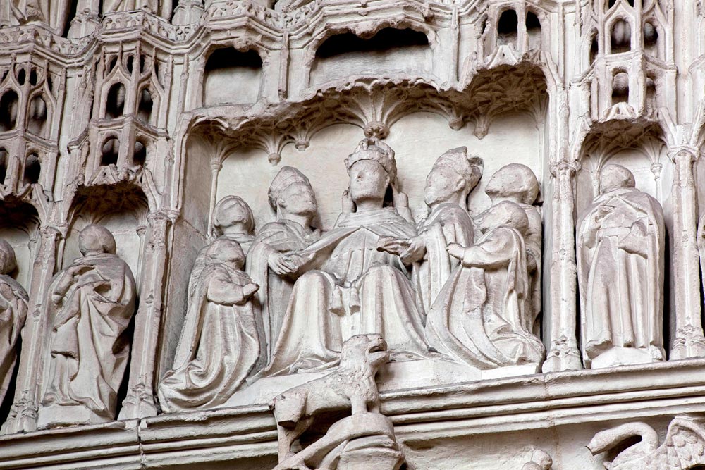 wabbey's tweet photo. Henry V was crowned in the Abbey #onthisday in 1413.

The coronation service is depicted in a carving in Henry's chantry chapel in the Abbey. The ornately decorated chapel stands over the king’s tomb at the east end of the church.

The chapel is reached by a spiral stone staircase whose steps are worn by the monks who said prayers here daily for Henry’s soul.