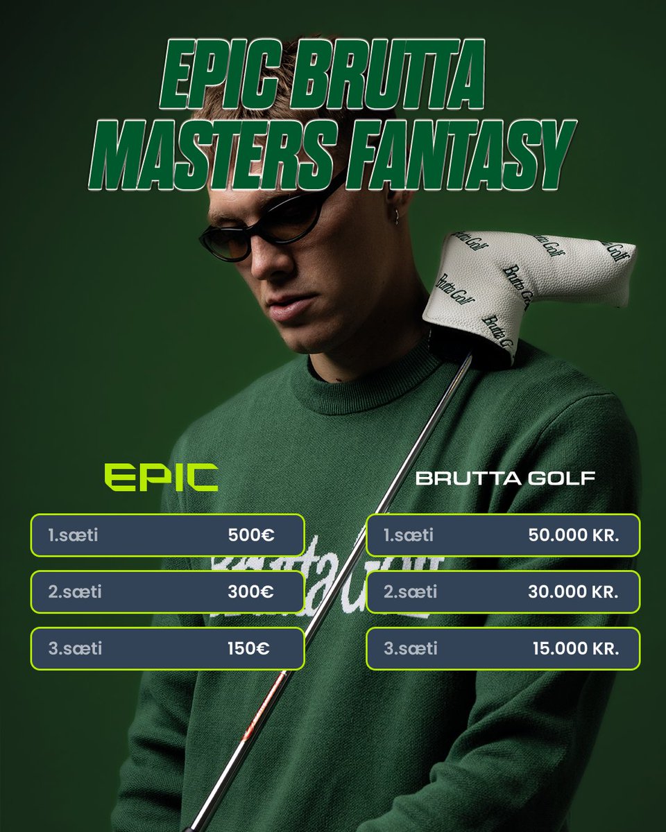 Happy Masters 🍀

Við færum leikinn í Masters appið en þar er skemmtilegur Fantasy leikur fyrir keppnina.
Skráið ykkur hér í EPIC BRUTTA deildina og veljið ykkar lið!

masters.com/en_US/fantasy/…

Vinningar fyrir þrjú efstu sætin:

1. 500€ á Epic &amp; 50.000 kr. gjafabréf hjá Brutta
2.
