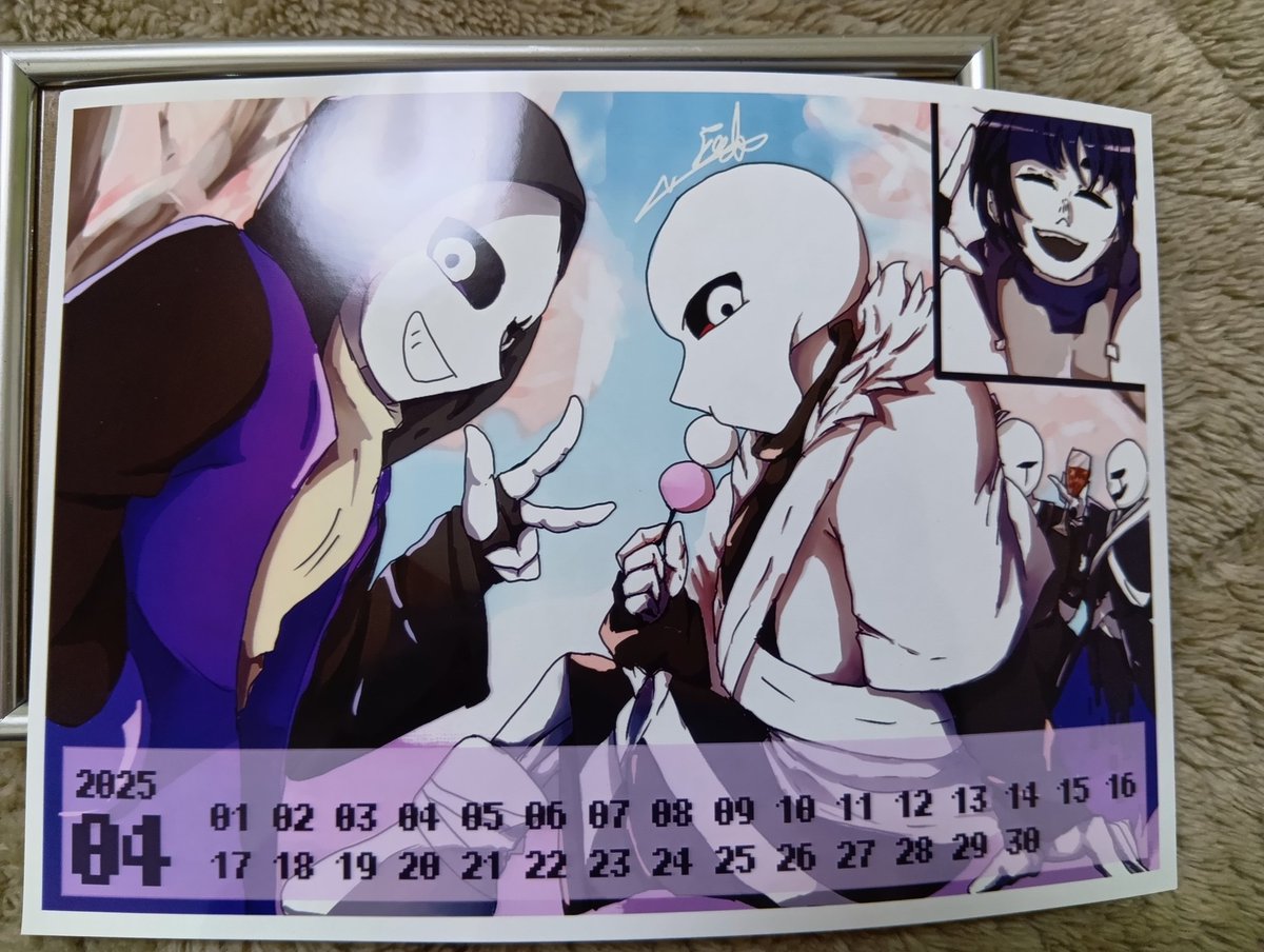 #xてエピてカレンダー 
美術の銅板のなんとかかんとかで使った額縁を再利用しようと大きさを測らぬまま2L版を印刷して盛大に失敗した()
それを見越してとりあえず4月分のだけにとどめておいてよかった……

ところで絵が良すぎて危うくコンビニで叫びかけたのですg((ｳﾜﾅﾆｦｽﾙ