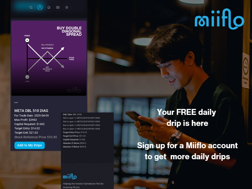 miiflo_hq's tweet photo. 💧Miiflo Free Drip Alert for trade date 4/9
👉Ticker: $META
🔁Drip Type: Buy DBL DIAG (Buy/sell straddle @ key reference price strike)
📝Opportunity: $2982
👇Get started with Miiflo for free today!
https://t.co/NPAYsM3eRa
#OptionsTrading #MLOS
$SPY $QQQ $SQQQ https://t.co/cxerc0FBxj