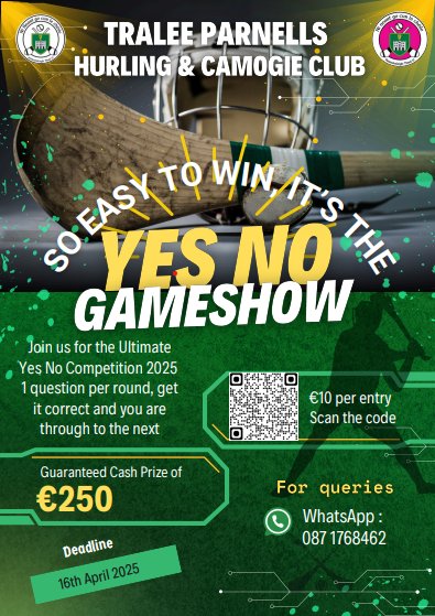 RockiesPip's tweet photo. @TParnells have launched their 2025 Championship fundraiser and it couldn't be easier to play. Each week there is one question and the answer is Yes or No - Get it right and you are through to the next round. There is a MINIMUM prize fund of €250 for the winner. https://t.co/vOwbtvzoJ0