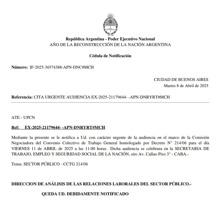 De madrugada y a horas del Paro General, el Gobierno convocó de urgencia a los estatales a negociar paritarias