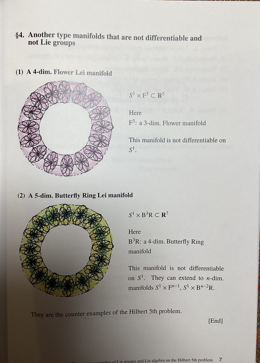 EikoIwayama's tweet image. 私はミレニアム問題のポアンカレ予想、Hilbertの第５問題の各反例を見つけた。簡単で重要な例はFlower manifoldsである。３次元からn次元迄でき、2次元もアンパンと呼んでいるが、ドーナツの表面の穴が潰れた物である。1つの多様体の基本群と微分可能性を考えれば良い。#InstClayMath.＃文部科学大臣