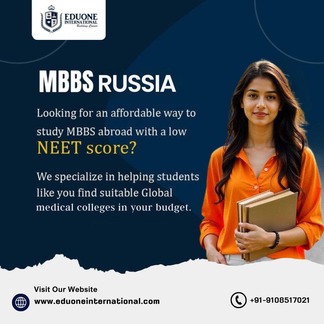 Eduone_'s tweet photo. Dreaming of Becoming a Doctor but Struggling with a Low NEET Score? 
Why MBBS in Russia?
Affordable Education: Low tuition fees &amp; cost of living compared to other countries.
Globally Recognized Degrees: Study at top medical universities with worldwide recognition.
Apply now https://t.co/J4VcIoWnH3