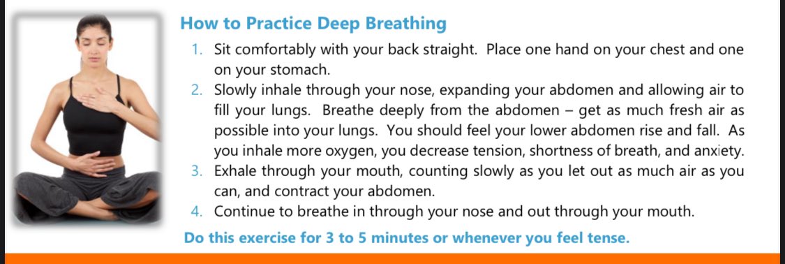 Workplace Wellness Tip: 
April is Stress Awareness Month
Deep breathing is a simple and powerful relaxation technique. 
Benefits of Deep Breathing
➢ Increases oxygen flow in your blood
➢ Decreases tension, shortness of breath, and anxiety
➢ Re-energizes and promotes relaxation