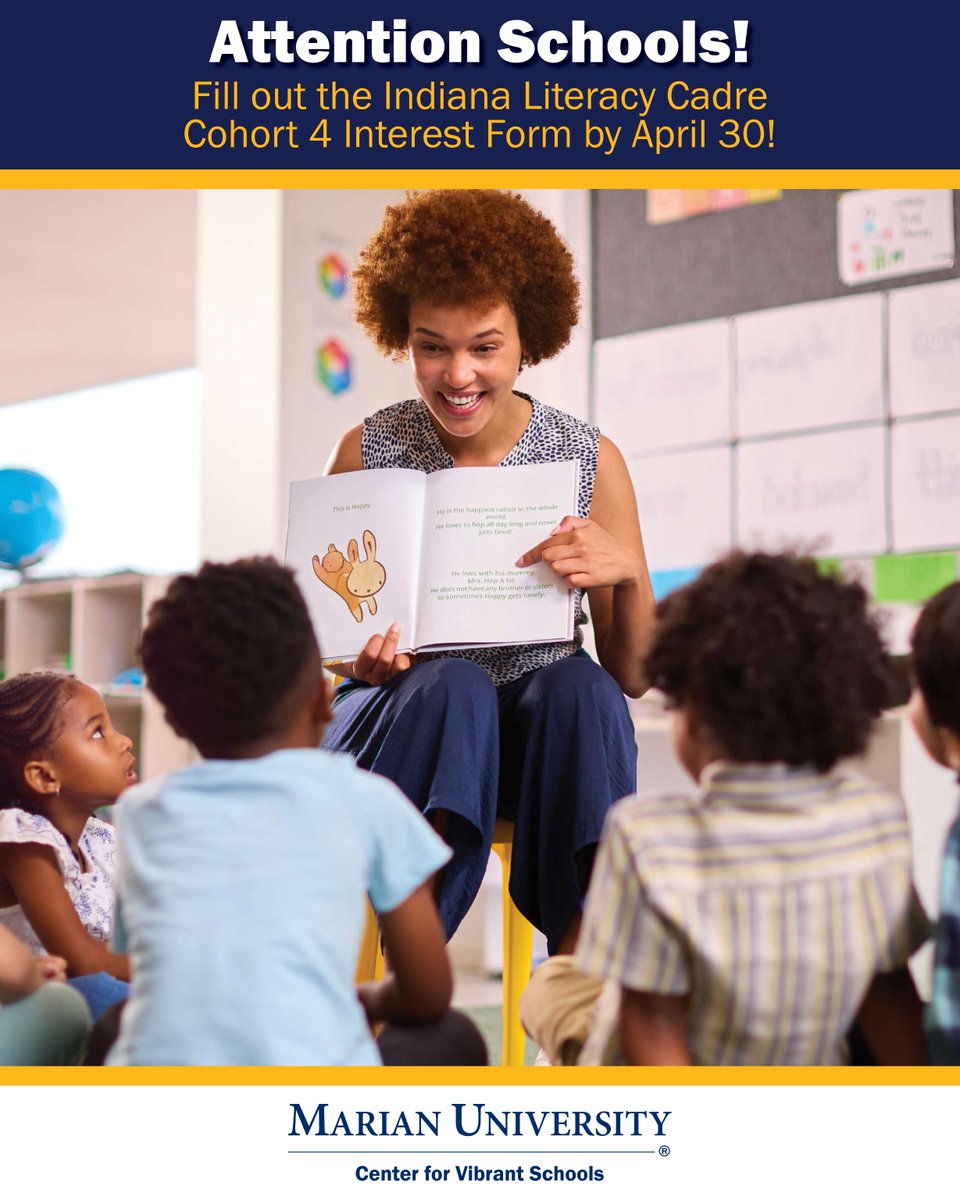 🟡 Attention Schools! The Indiana Department of Education has a form available for schools to indicate their interest in participating in Cohort 4 of the Indiana Literacy Cadre. Fill out the form by April 30: bit.ly/3FWY2y0

#INLitCadre #scienceofreading #literacy