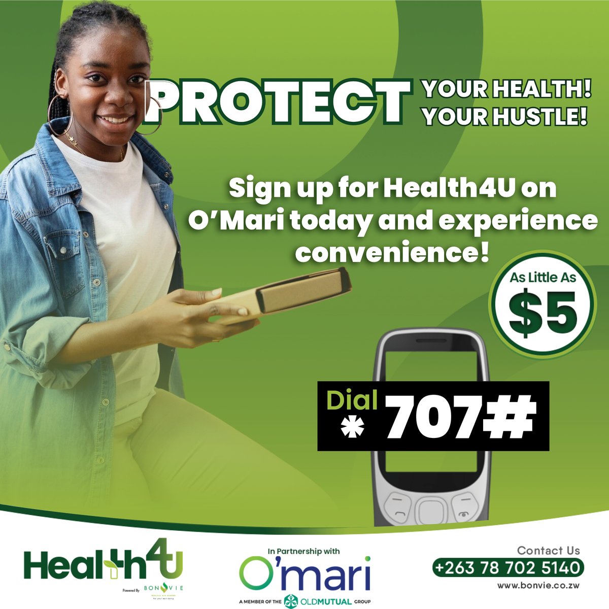 Health4Uzw's tweet photo. Sign up for Health4U on @OmariZimbabwe today and experience convenience! It’s quick and easy—your wellness journey starts here!
Dial *707# and follow the prompts.
T&Cs apply.
Mwana wese ku Health4U! Ngena lawe ku Health4U!
#SwitchToBonVie #thegoodlife #GreenHustle #Omari https://t.co/g8xisGjbPS