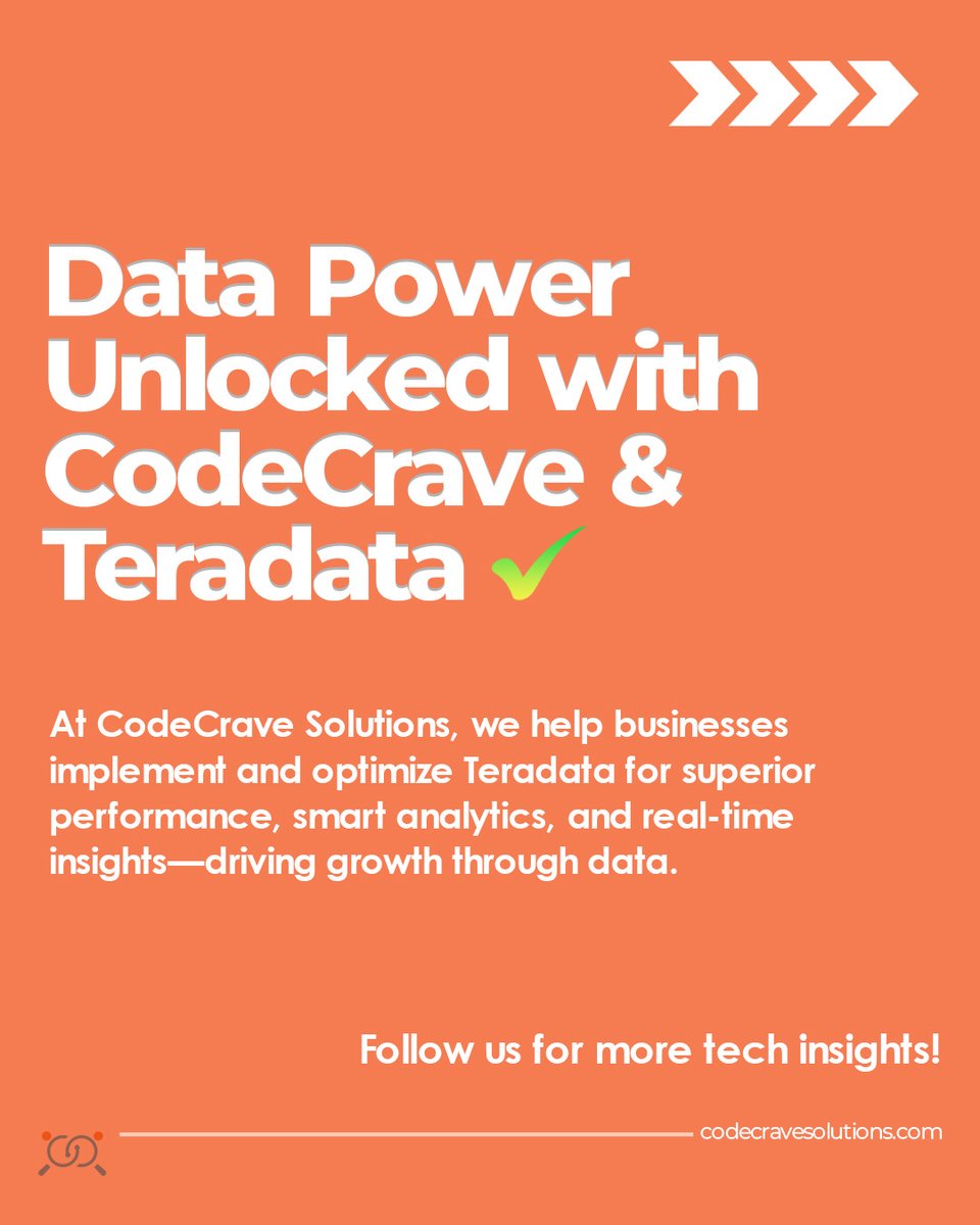 Codecrave2024's tweet photo. 📊 Unlock Enterprise Insights with Teradata &amp; CodeCrave Solutions!

#teradata #learnjava #javaprogramming #techskills #coder #coding #codinglife #javascript #javadeveloper #javadevelopers #devlopers https://t.co/f0qqSrxdOI