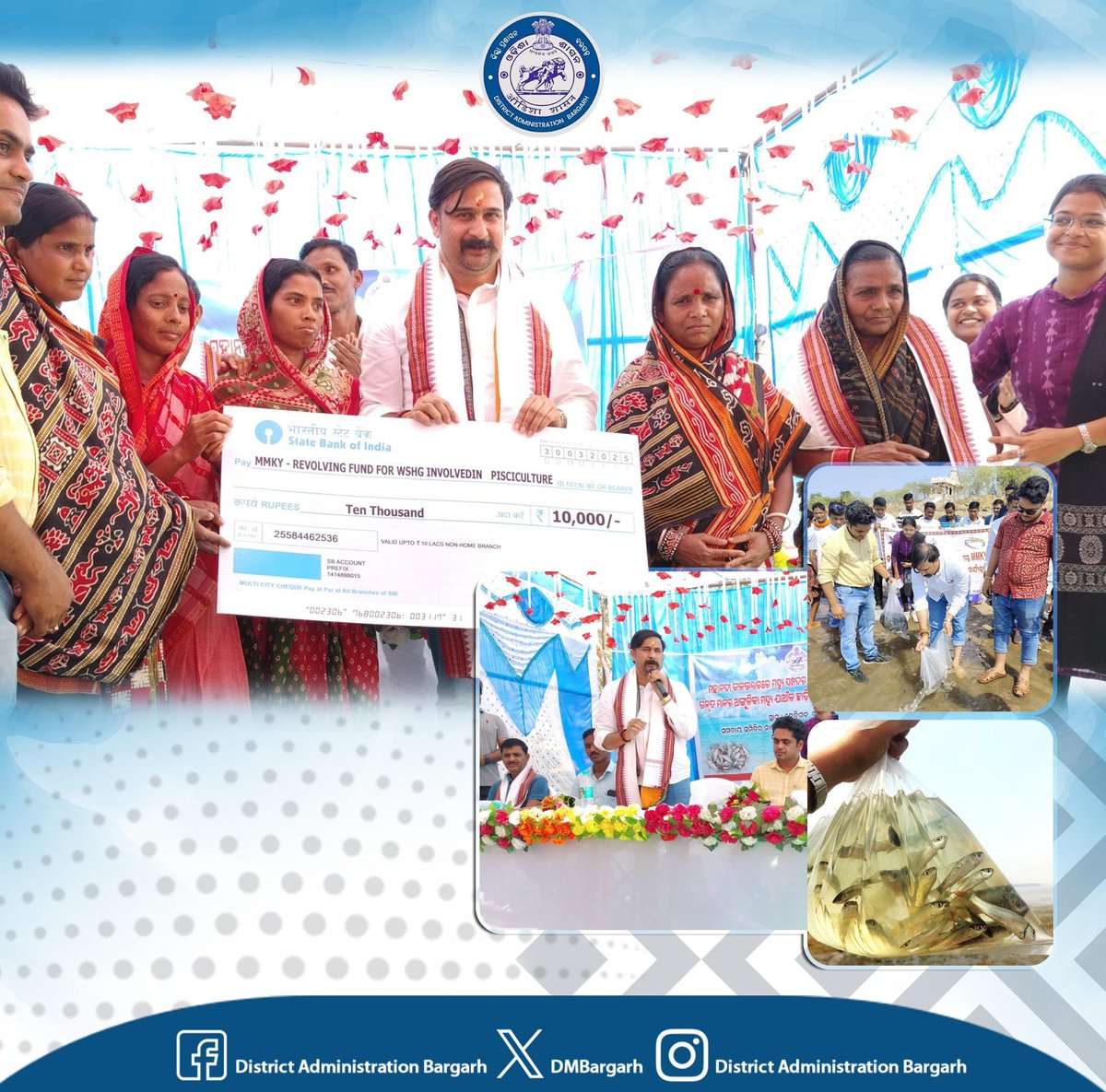 DMBargarh's tweet photo. Stocking of fish & prawn seed in Hirakud Reservoir by Tamdei PFCS at Patharaeni, Ambabhona, Bargarh under "Promotion of Reservoir Fishery" of Mukhyamantri Kalyan Yojana in presence of Hon'ble MLA, Bhatli, DFO Bargarh, AFO Ambabhona, AFO HQ & officials.
#MMKY
#OdishaFisheries https://t.co/ubsQVLJurB