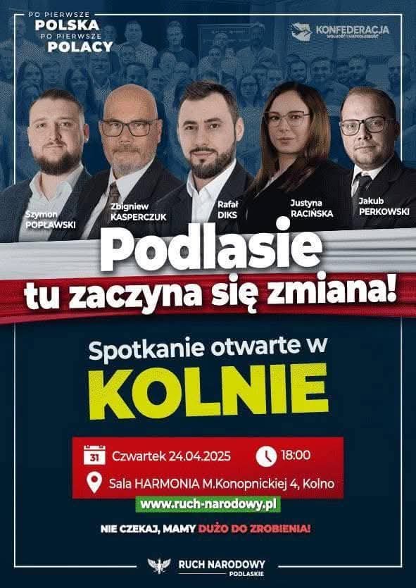 Perkowski_RN's tweet photo. Halo #Kolno!
Spotkajmy się i porozmawiajmy o Polsce 🇵🇱
Spotkanie otwarte Ruchu Narodowego w kolejnym powiecie - tym razem kolneńskim,
już 24 kwietnia!
Do zobaczenia! https://t.co/pNZC8ksyzG