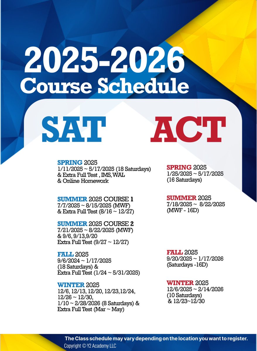 Y2 Academy (@y2_academy) on Twitter photo ๐ Get Ahead for the 2025-26 SAT & ACT! ๐โจ
๐
Check the full schedule here: Y2 Academy Schedule
#satprep #satpreparation #ACTPrep #testprep #collegeadmissions #Y2Academy #SAT2025 #ACT2025 #FutureReady #StudentSuccess <a href="/followers/">ใฏใใฏใ</a> ๐ Get Ahead for the 2025-26 SAT & ACT! ๐โจ
๐
Check the full schedule here: Y2 Academy Schedule
#satprep #satpreparation #ACTPrep #testprep #collegeadmissions #Y2Academy #SAT2025 #ACT2025 #FutureReady #StudentSuccess <a href="/followers/">ใฏใใฏใ</a>