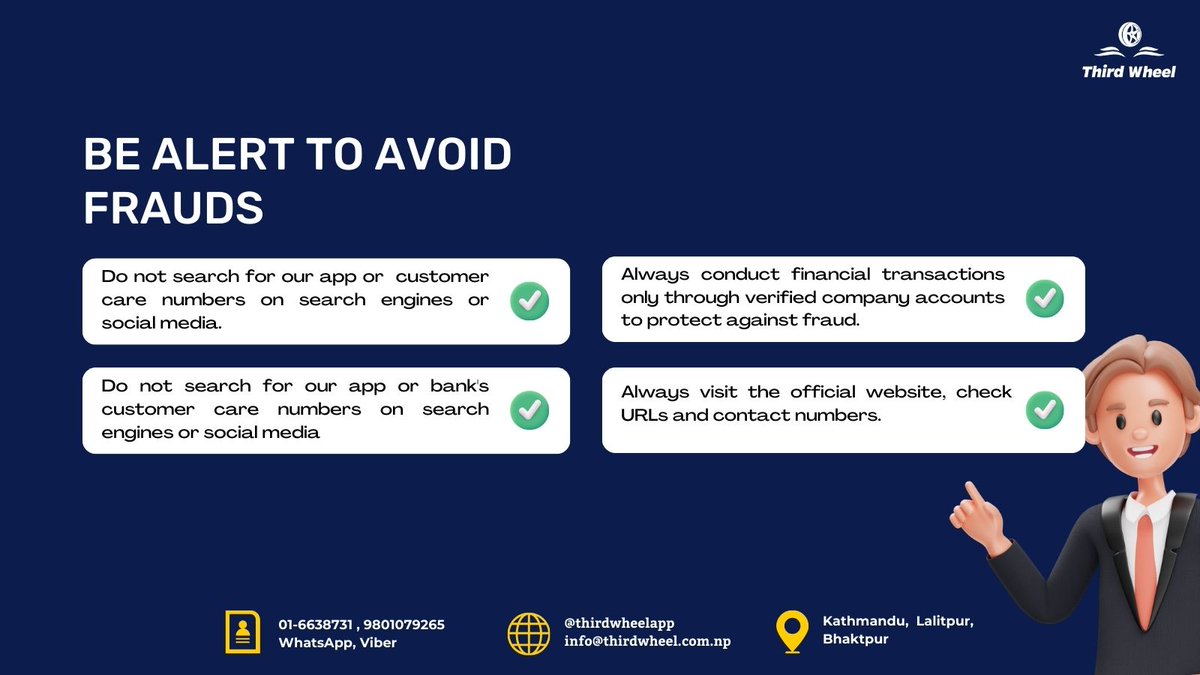 thirdwheelnepal's tweet photo. Your safety is our top priority ❤️
● Always make payments only through Thirdwheel’s official account
● Beware of fake messages or calls pretending to be from our team
#ThirdwheelappSafety #DigitalAwareness #FraudPrevention #DigitalSafety #StaySecure #FraudAwareness https://t.co/p7bdh5BwcL