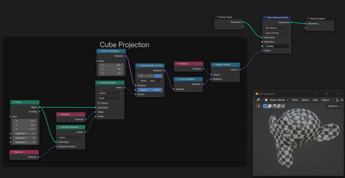 specoolar's tweet image. Simple cube projection UV mapping in Geometry nodes, Blender.
#blender #b3d #geometrynodes