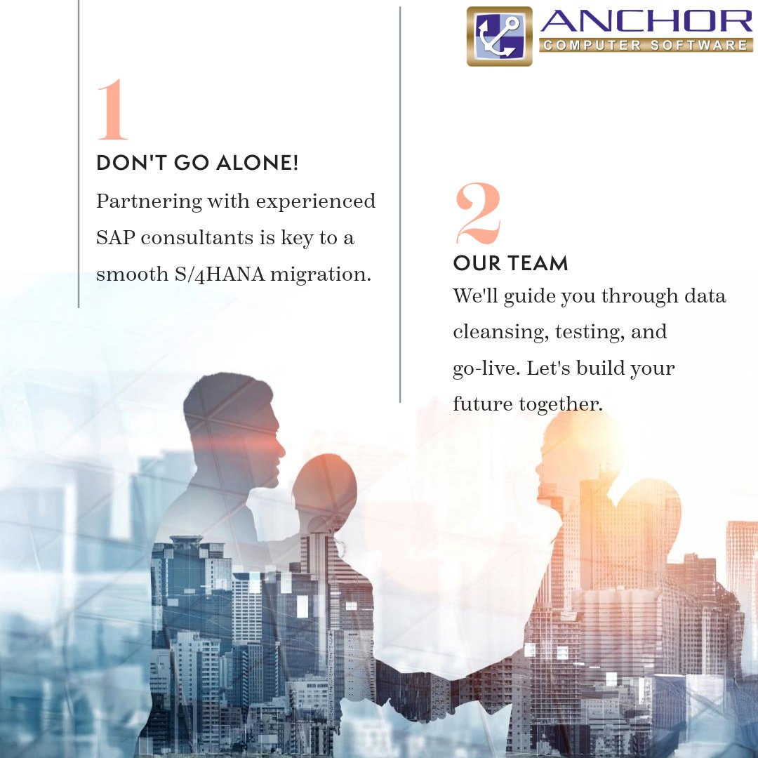 AnchorSoftware's tweet image. Don&apos;t go it alone! 🤝 Partnering with experienced SAP consultants is key to a smooth S/4HANA migration. We&apos;ll guide you through data cleansing, testing, and go-live. Let&apos;s build your future together. anchorcomputersoftware.com/sap4-hana/?utm… 
#SAPConsulting #S4HANAImplementation #TechPartners