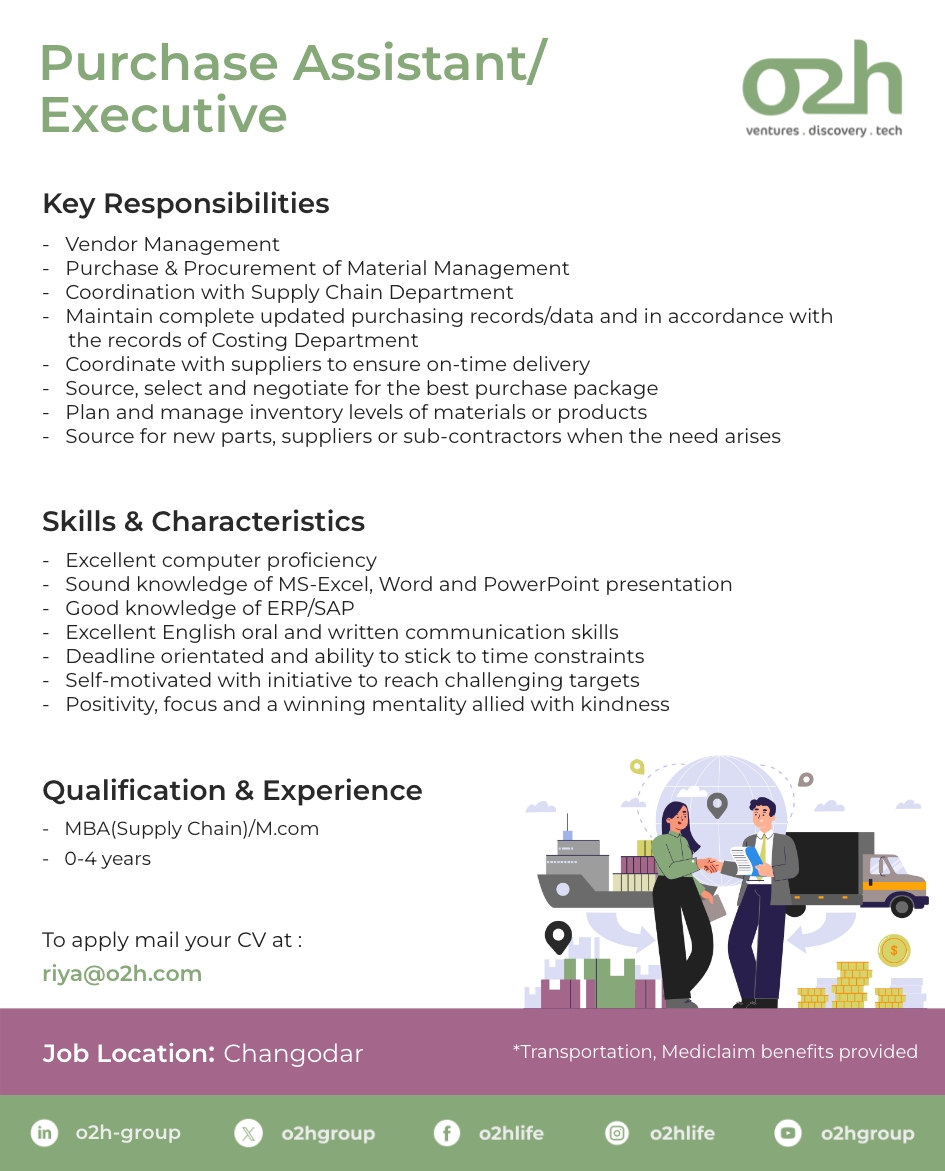 We’re actively hiring a Purchase Assistant/Executive to join our team. 

For more details about the job role and responsibilities, please refer to the creative below. 

To apply, email your CV to riya@o2h.com