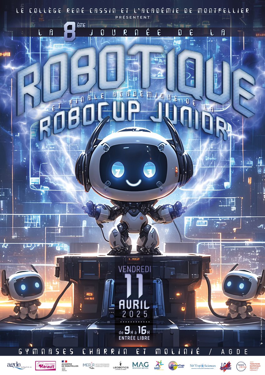 lelabtechno's tweet photo. C'est ce vendredi 11 avril 2025 : La 8ème journée de la robotique et la finale académique de robocup junior, organisée par le collège René Cassin à @AgdeOfficiel
Venez nous retrouver sur notre stand et rencontrer REGO.
Cette événement est gratuit et ouvert à toutes et tous.#robot https://t.co/SqHbTD44IT