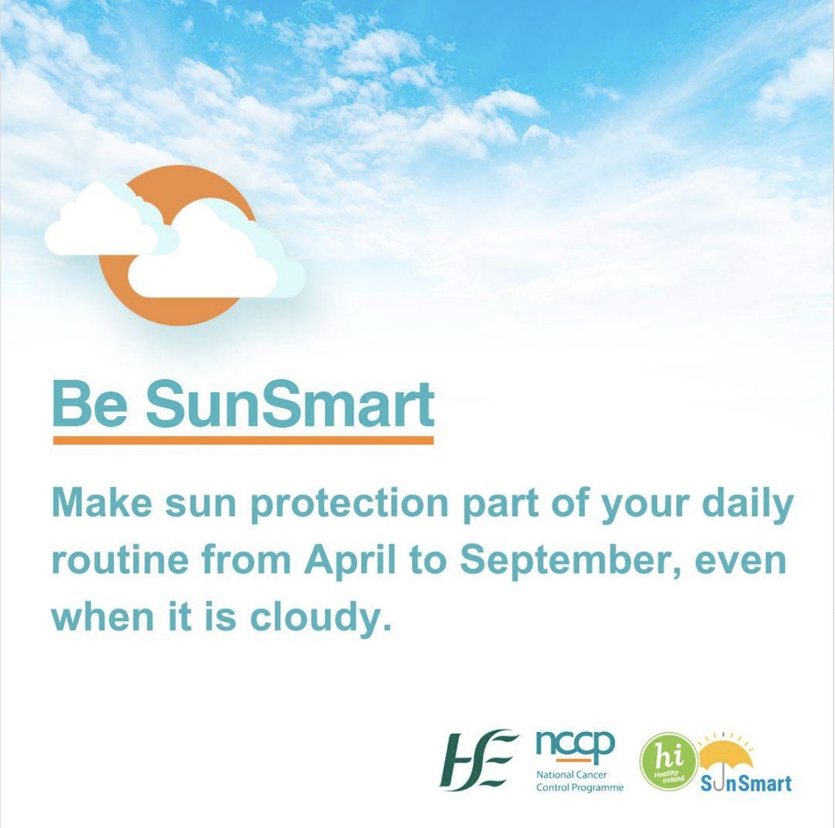 HealthyFingal's tweet photo. Skin cancer is the most common cancer in Ireland, with cases rising every year—over 11,000 people are diagnosed annually.

Protect yourself and your family by being SunSmart from April to September, even when it’s cloudy.

More info:
https://t.co/39c9YcO6wt #SunSmart @HSELive https://t.co/X6bQrgsiQw