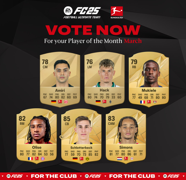 EASPORTSFC's tweet photo. Big moments, massive impact 🔥

Vote now for your March @Bundesliga_EN Player of the Month: https://t.co/SFcQmzKBSb https://t.co/5lSULcKXa1