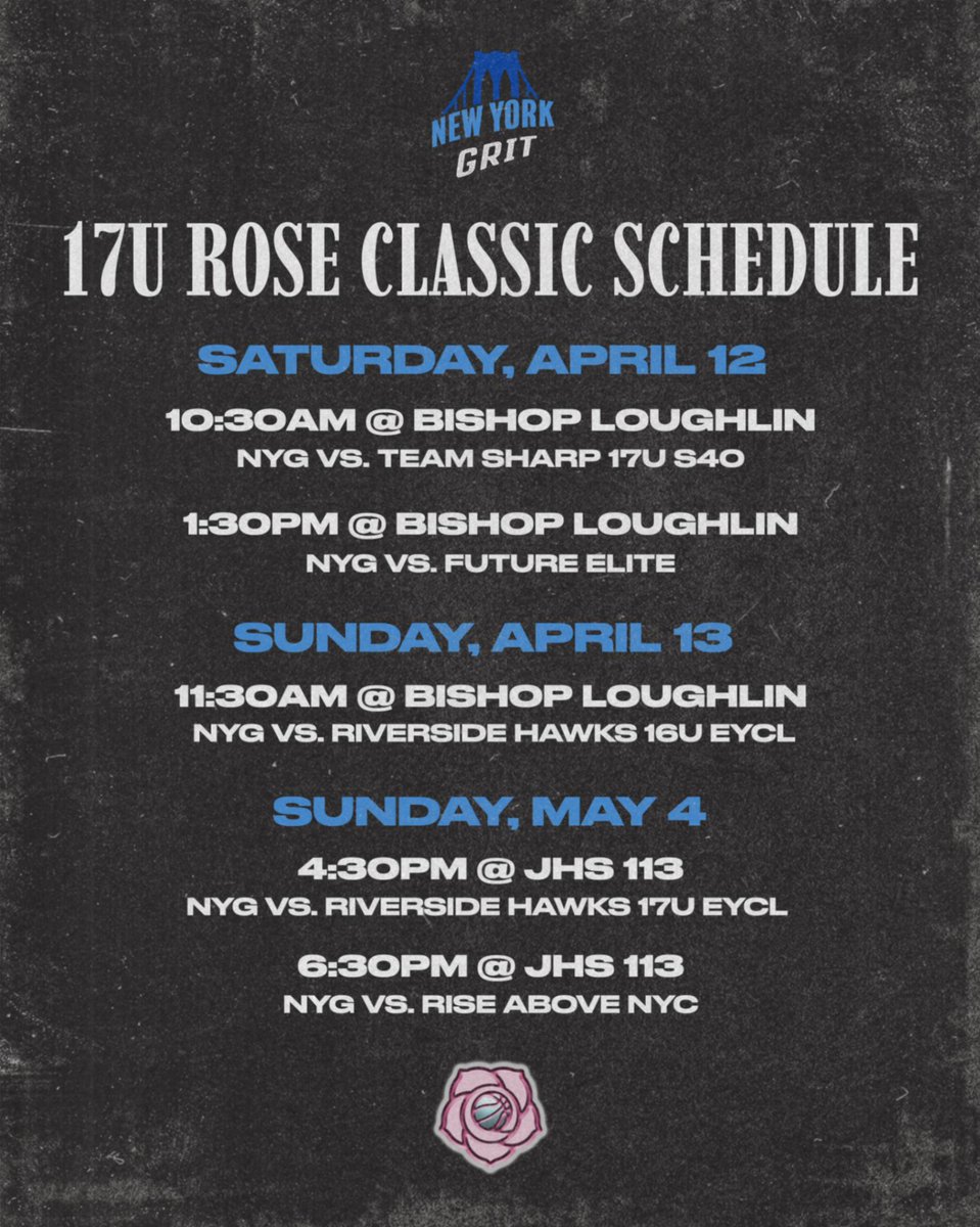 🚨Let's get this season started!🚨 The Rose Classic schedule is here and 17U is READY. Game faces on. Let’s make some noise🔥📣 💪 

#GRIT