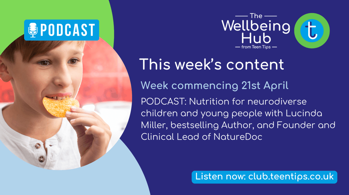 This week, our partners <a href="/WellbeingHubTT/">The Wellbeing Hub - Teen Tips</a> are publishing a podcast about nutrition for neurodiverse children and young people with Lucinda Miller, bestselling Author, and Founder and Clinical Lead of NatureDoc. Listen now: club.teentips.co.uk