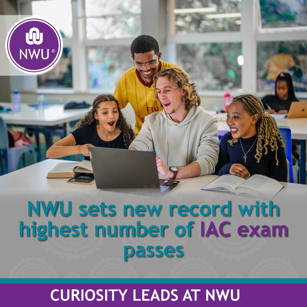 The NWU sets the benchmark in accounting education with a standout 95% pass rate in the January 2025 SAICA and ICAN IAC exams — well above the 70% national average.

✔️ 100% ICAN pass rate.
✔️ 141 passes – a new record!

Learn more: brnw.ch/21wRSFI

#CuriosityLeadsAtNWU