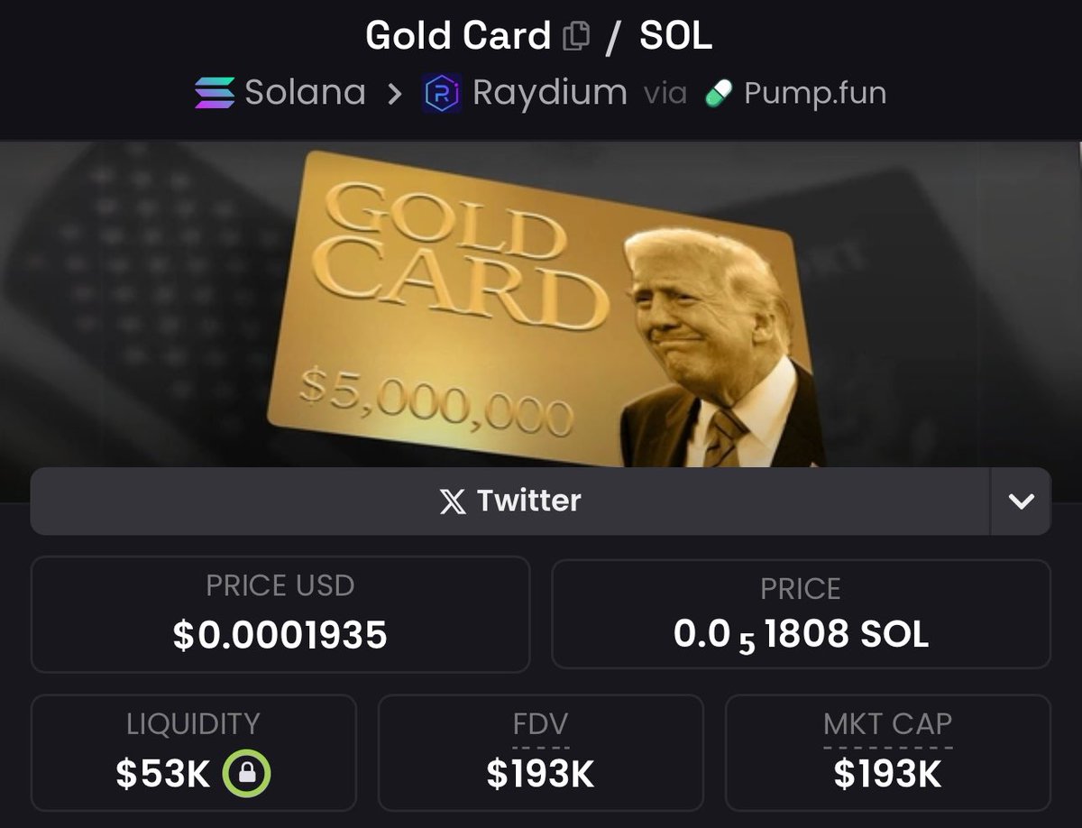 #goldcard will give you easy 5-10x when Tramp wil start talking again this is easy money you know 🥳

Ca: 2r14PUPidY1ZGPvDRVSQCZMYW8R8t8WtqdbCXFsLpump