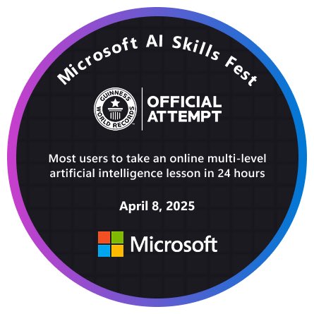 truongbui's tweet photo. Today, I got opportunity to take part in the @Microsoft #AISkillFest an official Guinness World Records attempt to have the most users complete an online multi-level #AI class!

I am delighted to have achieved this badge on April 9, 2025.

Thanks @MicrosoftLearn https://t.co/ws6Jkkg00B