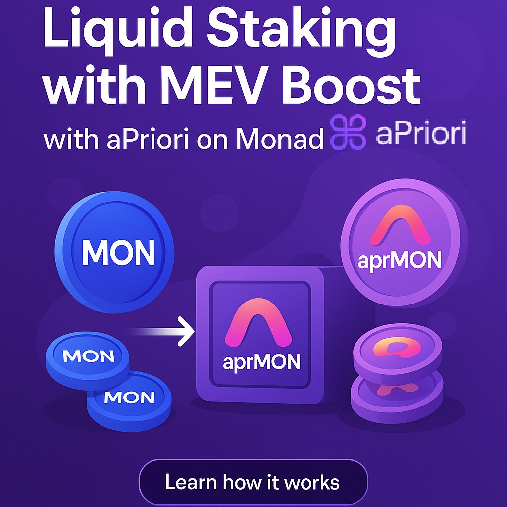 leoxcrypto's tweet photo. Como o aPriori revoluciona o staking na Monad 🟣
💡 Já ouviu falar em Liquid Staking com MEV boost? A @aPrioriLST está mudando o jogo na @monad_xyz com o $aprMON que é um token que acumula valor com recompensas MEV, sem prender sua liquidez. #DeFi #aprMON #LiquidStaking https://t.co/aupjW5AFGA