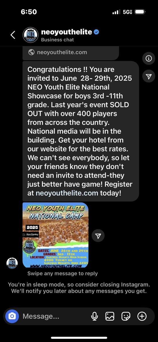 Blessed to receive a invited to the 2025 NEO national elite showcase