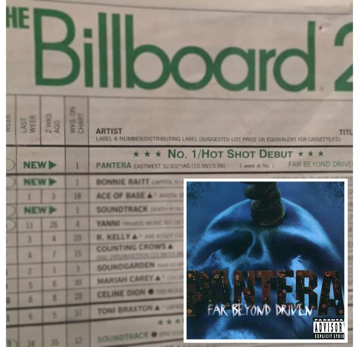 Pantera's tweet photo. On April 8 2000 & April 9 1994, Pantera debuted on the Billboard Top 200 at #4 and #1. Far Beyond Driven was the heaviest record to debut at #1 on the Billboard Charts.Tell us your favorite track from both records!
#pantera #billboardtop200 #farbeyonddriven #reinventingthesteel https://t.co/3PnViNdwlx