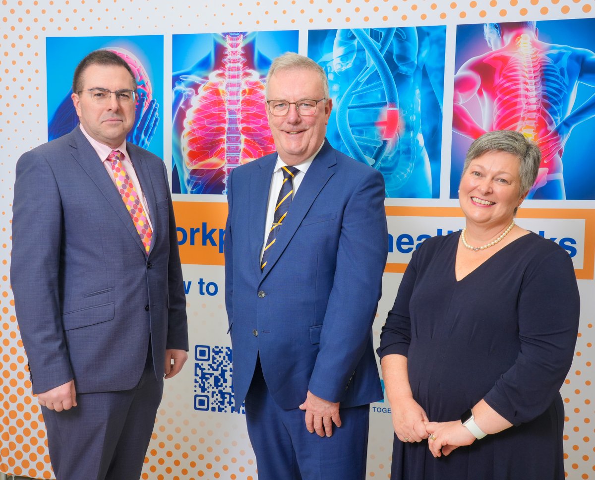 Hsenigov's tweet photo. Health Minister Mike Nesbitt joined HSENI Chief Executive Robert Kidd and HSENI Chair Catherine Irwin MBE today at our Workplace Health Conference. The conference is aimed at addressing occupational health risks facing Northern Ireland’s workforce and how to tackle them. https://t.co/DLbikwBXGD