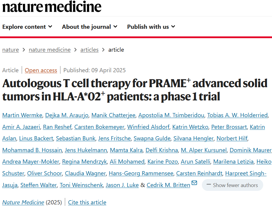 Jason Luke, MD, FACP (@jasonlukemd) on Twitter photo Extremely excited re: IMA203 - PRAME TCR T cells Ph 1 study published in <a href="/NatureMedicine/">Nature Medicine</a>! This is a transformative Rx in #melanoma for HLA-A201+ & PD1 refractory pts. Compared to TIL, easier to make, less toxic & so far ~2x response rate in heavily pre-Rx.
nature.com/articles/s4159… Extremely excited re: IMA203 - PRAME TCR T cells Ph 1 study published in <a href="/NatureMedicine/">Nature Medicine</a>! This is a transformative Rx in #melanoma for HLA-A201+ & PD1 refractory pts. Compared to TIL, easier to make, less toxic & so far ~2x response rate in heavily pre-Rx.
nature.com/articles/s4159…