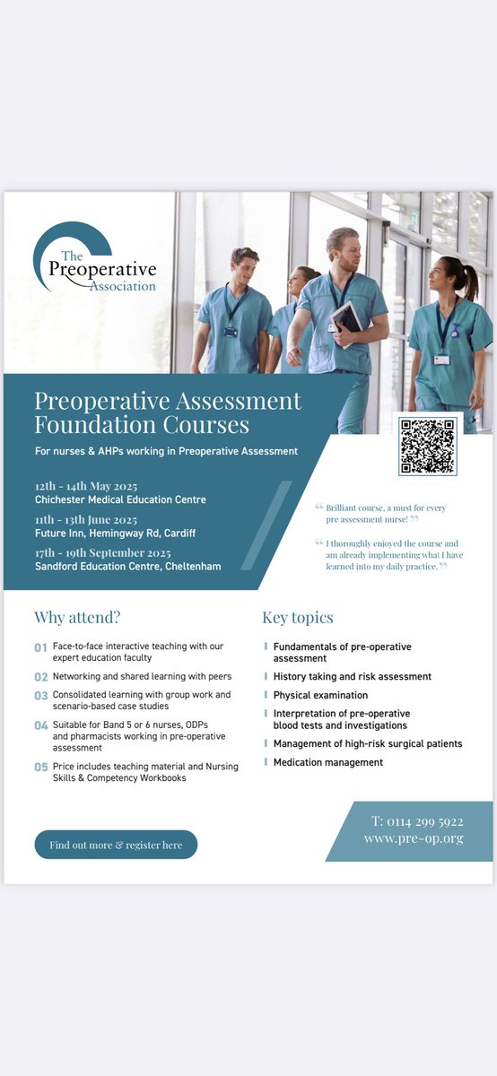 Working in pre-operative assessment? Interested in developing your skills &amp; knowledge around perioperative medicine! The <a href="/preopuk/">preopuk</a> have got you covered! 

Led by experts in the field, the preoperative assessment foundation course is a great way to build the skills you need.