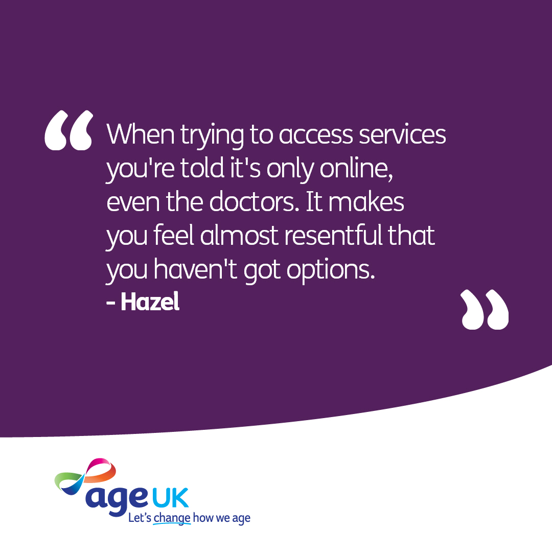 The shift to 'digital first' has created significant barriers for older people who are not online, leaving many struggling to access essential services

Sign our petition to ensure everyone has access to  easy to use offline alternatives 👉  bit.ly/48Y4K0K