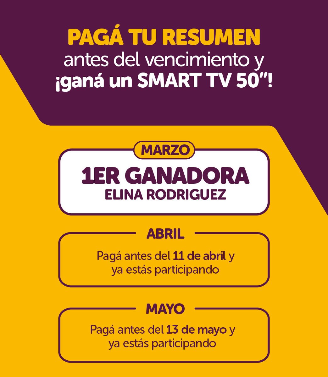 Entrá a tu #OnlineBanking y pagá tu resumen 𝗮𝗻𝘁𝗲𝘀 𝗱𝗲𝗹 𝟭𝟭 𝗱𝗲 𝗔𝗕𝗥𝗜𝗟 📆 Automáticamente estás participando por un 𝗦𝗠𝗔𝗥𝗧 𝗧𝗩 𝟱𝟬"