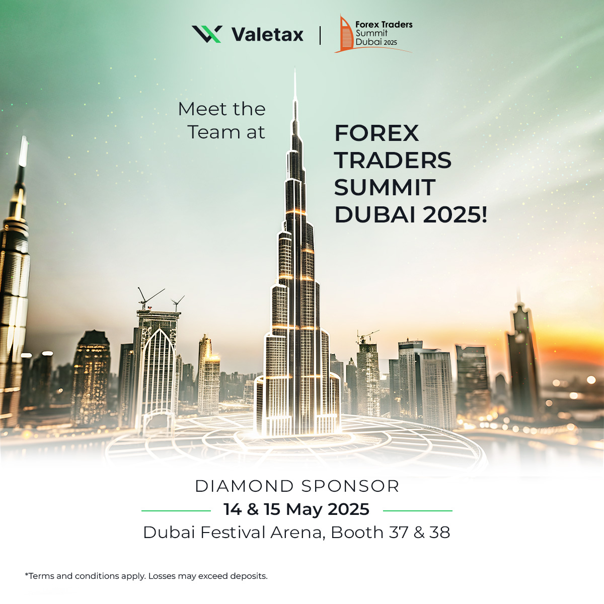 Valetaxofficial's tweet photo. Join Valetax at the Forex Traders Summit Dubai 2025 🇦🇪
📅 May 14-15, 2025
📍 Dubai Festival Arena
🔹 Valetax, as the Diamond Sponsor, is ready to showcase our cutting-edge solutions and expertise in financial markets. Signup: https://t.co/1Ur412qbjp
#Valetax #ForexTradersSummit https://t.co/IFGnB2Olm5
