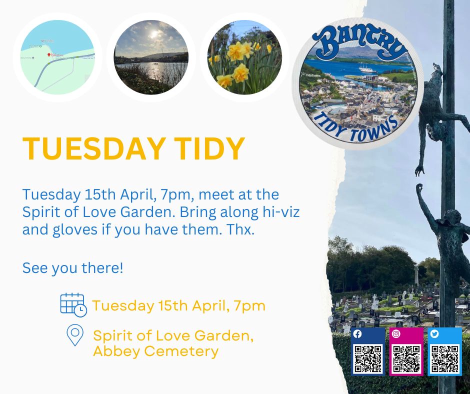 Looking forward to seeing everyone for our #TuesdayTidy this week. Meeting at the Spirit of Love Garden by the Abbey Cemetery at 7pm, Tuesday 15th. All welcome!