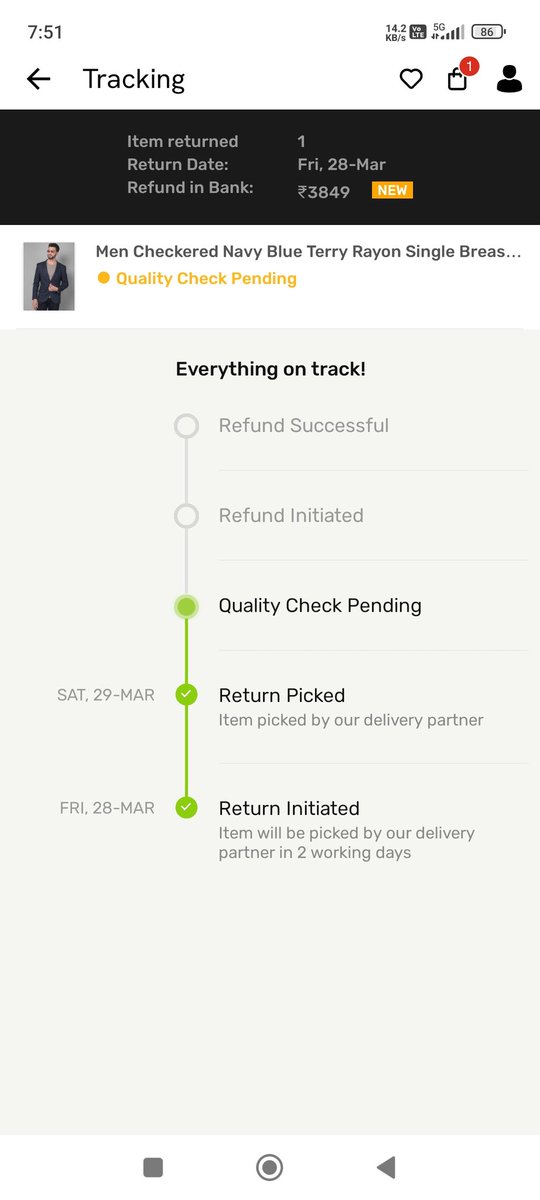 KumarSharm99566's tweet photo. @limeroadcom Limeroad send me wrong product then I create a return request and already return pickup successfully on 29 march 25 but still not initiated my refund this is completely haressment my order id is 0108407008, please help and initiate refund, this is cheating initiate refund https://t.co/gPxQBACYu3