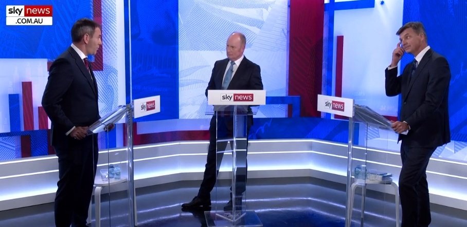 Sahar_A_Writes's tweet photo. A shitshow of epic proportions—and even that barely captures the utter farce that was Sky News' #treasurersdebate. Angus Taylor insufferable with platitudes. Jim Chalmers barely given the mic. 'Moderator' Ross Greenwood unable to shut up, blatantly backing Angus. Pathetic #auspol https://t.co/4w8W49dDAT