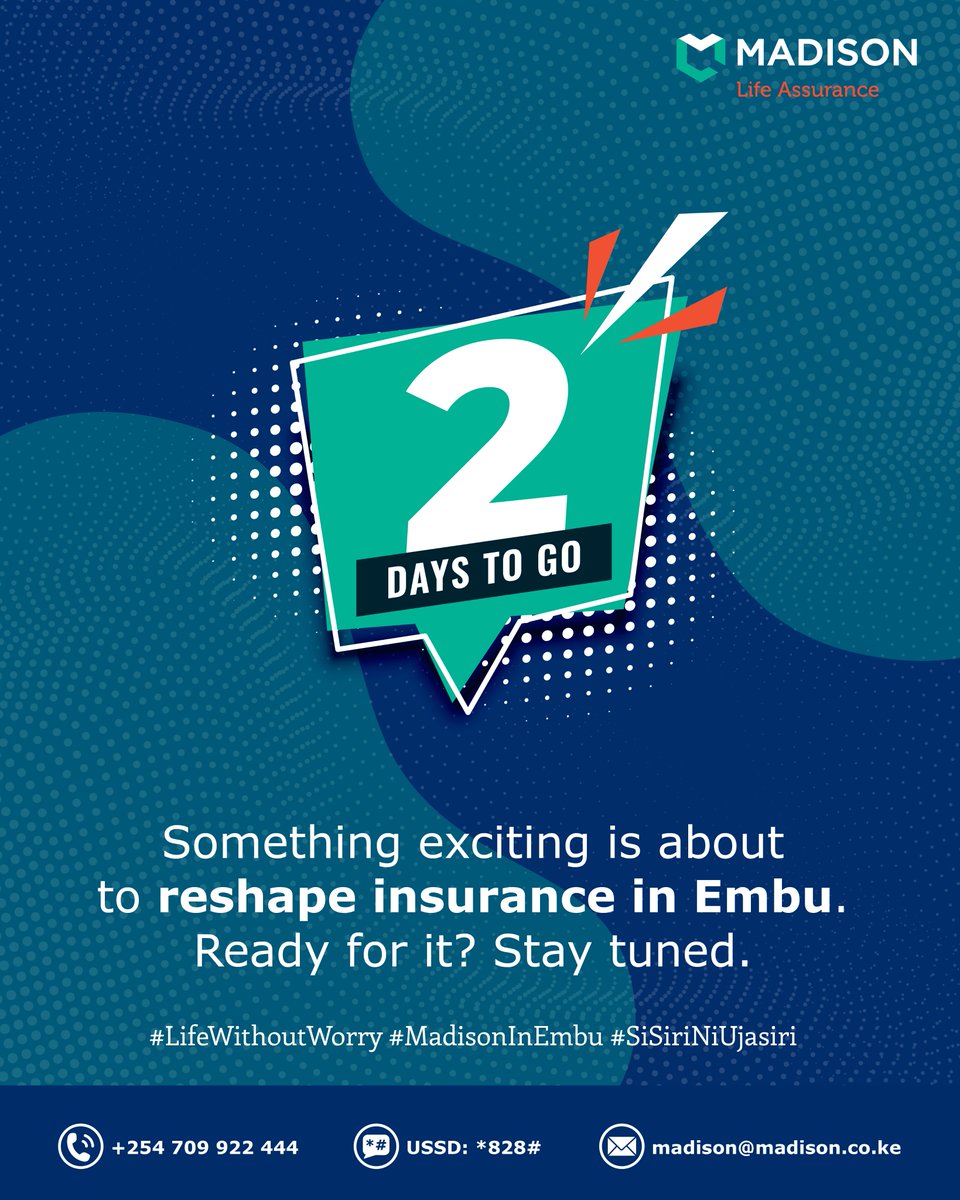 MadisonGroupKe's tweet photo. A new era of insurance is coming to Embu. Smarter, simpler, stronger. Are you ready to experience the difference? #lifewithoutworry #sisiriniujasiri https://t.co/CKzKkfcTR5