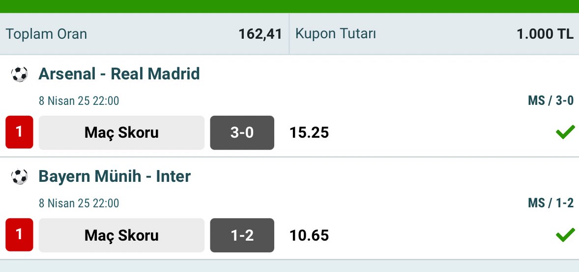 162 oran 2 maç☑️🔥

golazoanaliz.com’da dün hem Arsenal hem Inter maçında nokta atışı iki analiz verdik. Planlama Şampiyonlar Ligi’yle devam ediyor. Elite üyemiz👏

Yorumlara “𝐆” harfi bırakan 10 takipçimize 𝟒𝟎.𝟎𝟎𝟎 𝐓𝐋’yi Elite Box ile hediye edeceğiz📦