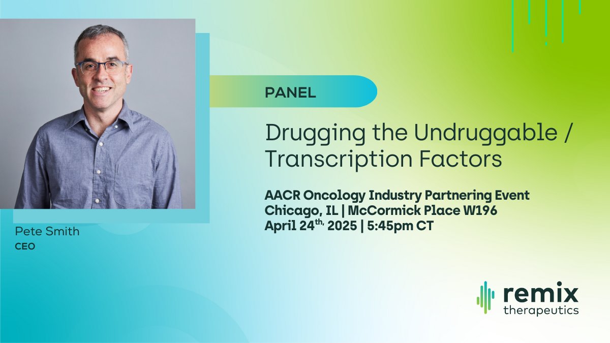 Our CEO and Co-Founder, Pete Smith, will be joining a panel hosted by Rami Rahal, MPM BioImpact, to discuss the exciting progress we are making in “Drugging the Undruggable/Transcription Factors” at the American Society for Cancer Research Annual Meeting. See you there! #AACR25