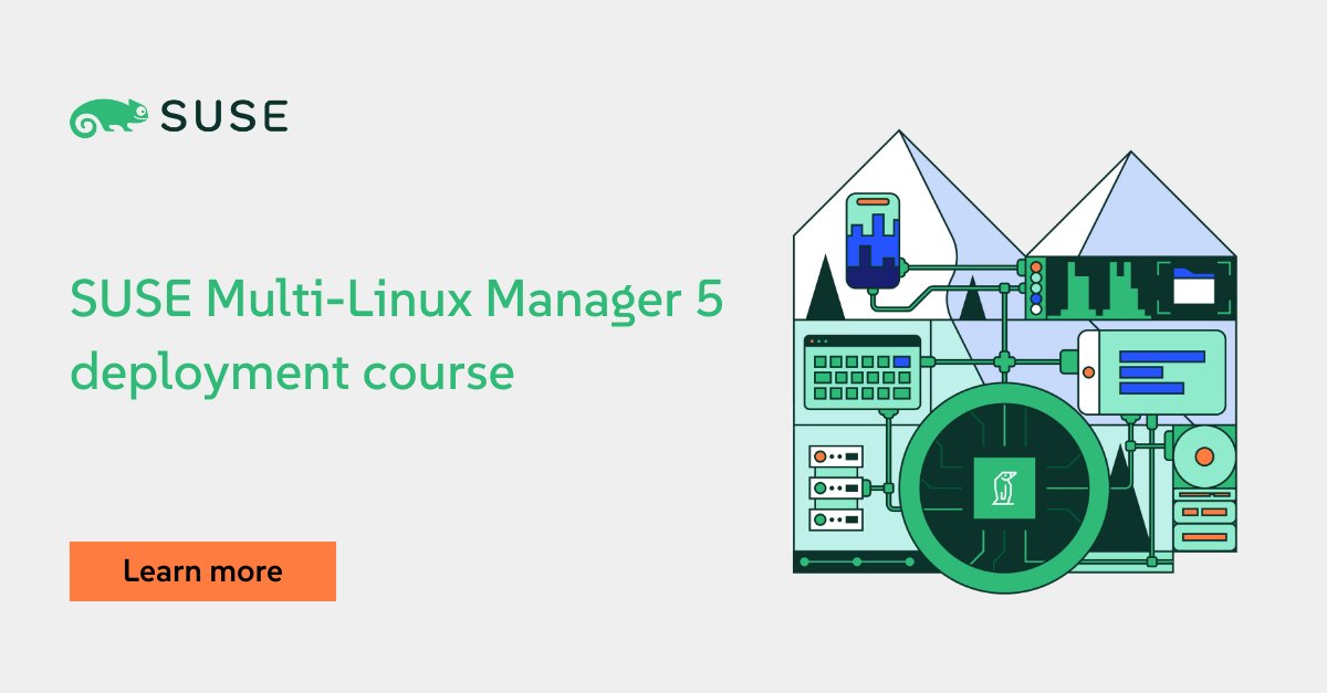 TEasterly's tweet photo. 🚀 Master the deployment of SUSE Multi-Linux Manager to streamline the management of diverse #Linux distributions in your environment.
✅ Learn more about the new SUSE Multi-Linux Manager 5 Deployment course: https://t.co/6GrPhdyaej https://t.co/k78r0FyXZH