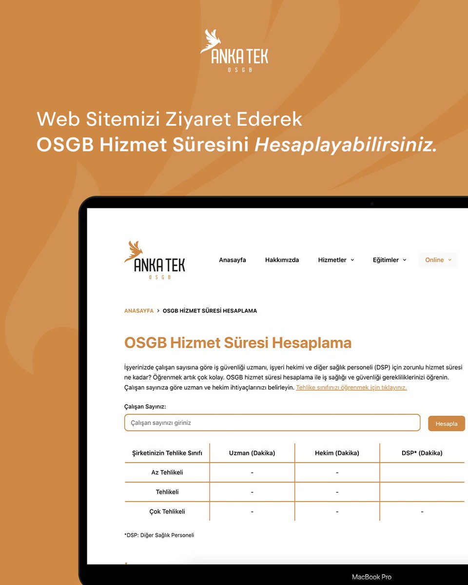 İşletmenizin OSGB Hizmet Süresini Hesaplamak Artık Çok Kolay! 🔍✨

Web sitemiz üzerinden OSGB Hizmet Süresi Hesaplama işlemini hızlı ve pratik bir şekilde gerçekleştirebilirsiniz. 💻

Keşfetmek için web sitemizi ziyaret edin! 🚀